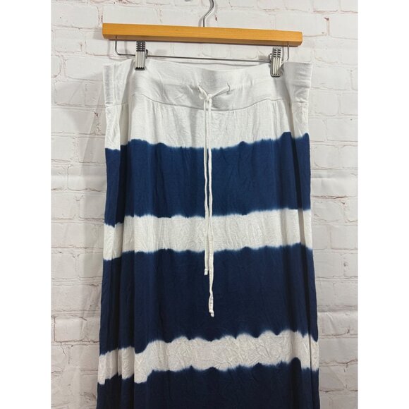 a.n.a Maxi Skirt Womens Large White Blue Striped Stretch Side Slit Drawstring - Picture 3 of 4